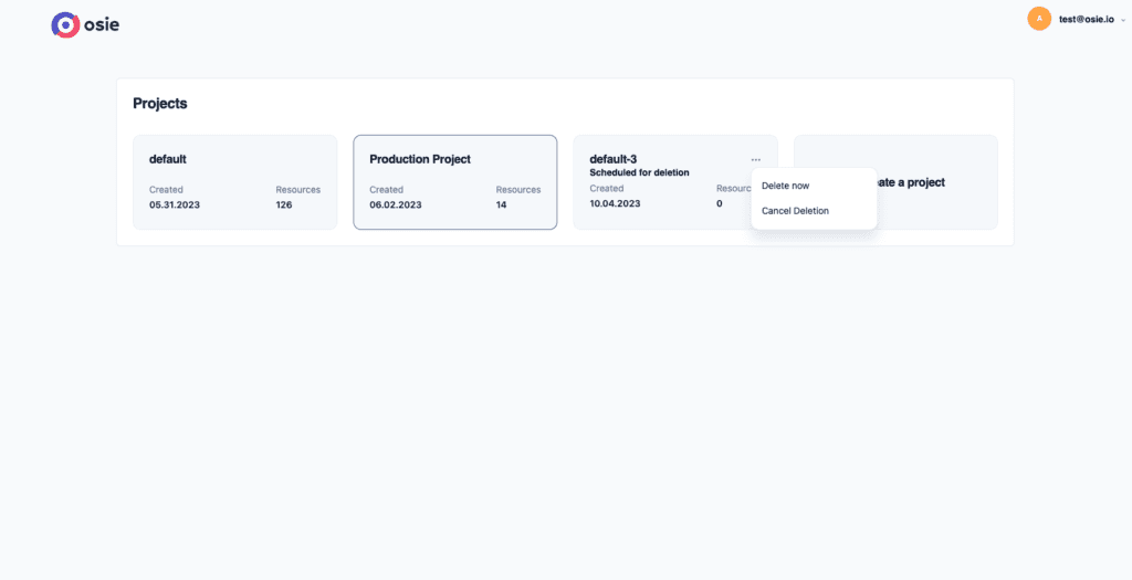 Osie 23.10.0:  Schedule project deletion