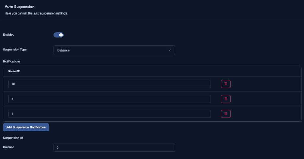 Osie 23.11.0 auto suspension system and message templates