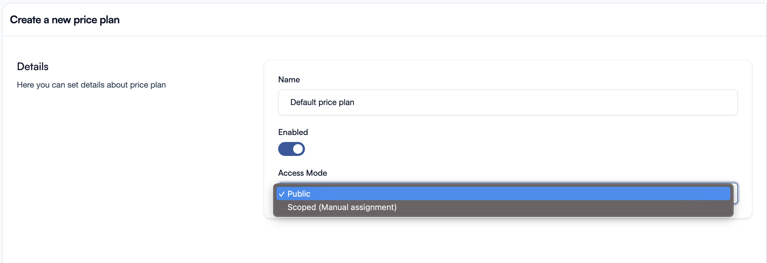create a price plan